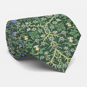 William Morris Green Floral Vintage White Daisies Neck Tie
