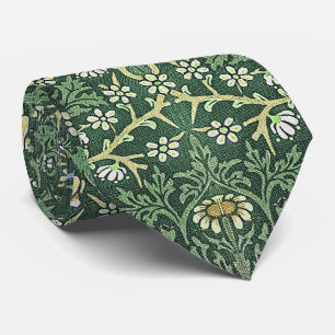 William Morris Green Floral Vintage White Daisies Neck Tie