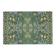 William Morris Green Floral Vintage White Daisies