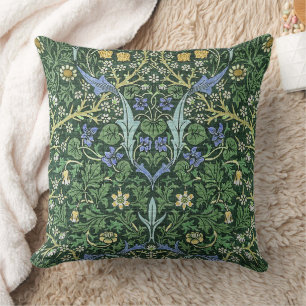 William Morris Green Floral Vintage White Daisies Throw Pillow
