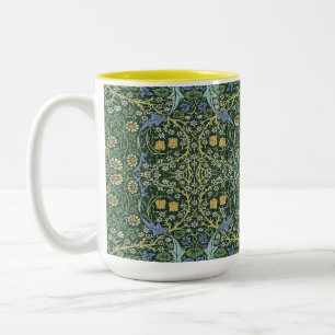 William Morris Green Floral Vintage White Daisies Two-Tone Coffee Mug