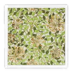 William Morris Green Honeysuckle Floral Wallpaper Acrylic Tray