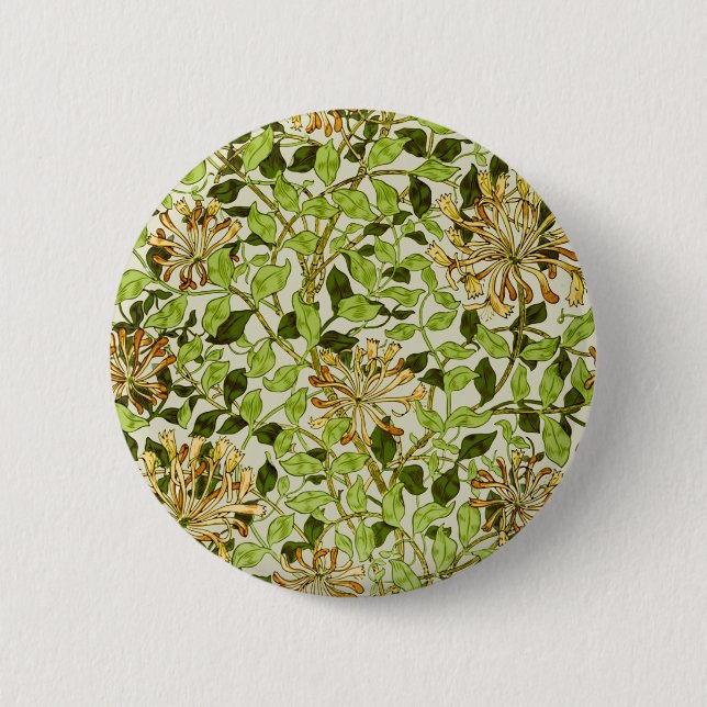 William Morris Green Honeysuckle Floral Wallpaper Button (Front)