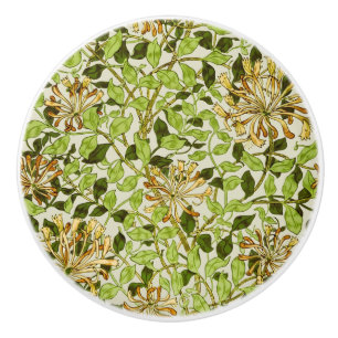William Morris Green Honeysuckle Floral Wallpaper Ceramic Knob