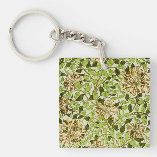 William Morris Green Honeysuckle Floral Wallpaper Keychain (Front)