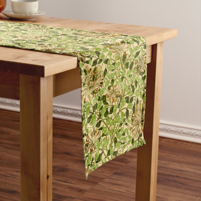 William Morris Green Honeysuckle Floral Wallpaper Long Table Runner (In Situ)