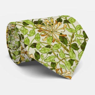William Morris Green Honeysuckle Floral Wallpaper Neck Tie