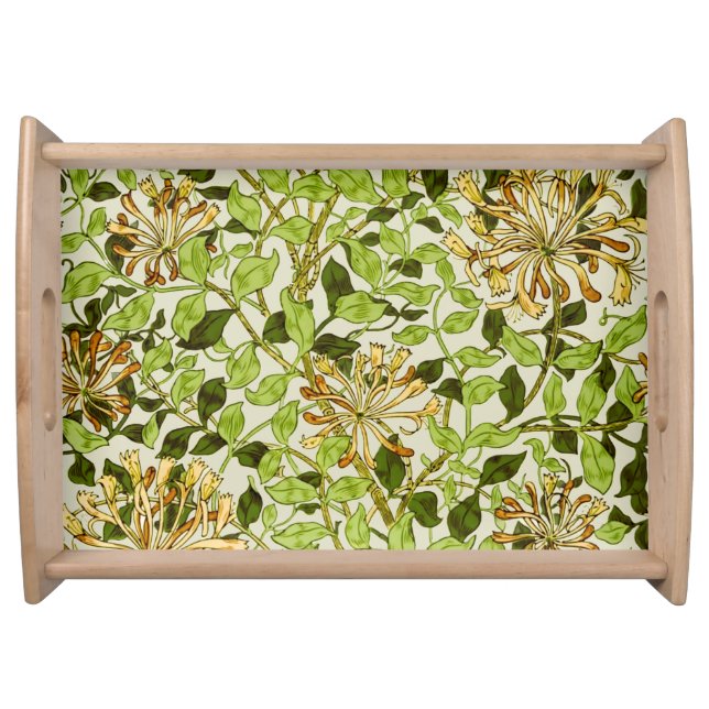 William Morris Green Honeysuckle Floral Wallpaper Serving Tray (Front)