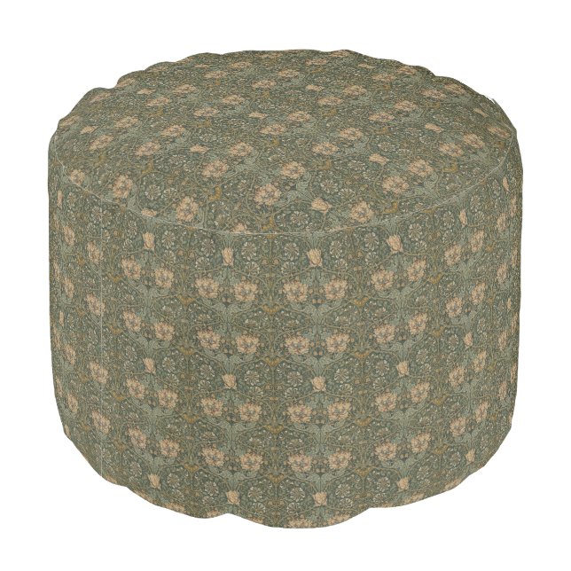 William Morris: Green Honeysuckle Round Pouf (Angled Back)