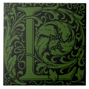 William Morris Green Monogrammed Letter L Ceramic Tile