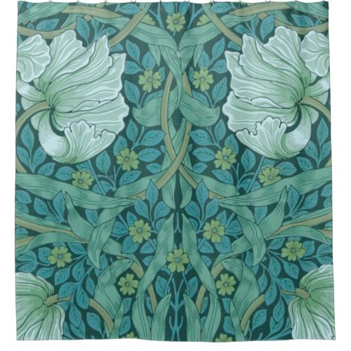 William Morris _ Green Pimpernel Pattern Shower Curtain