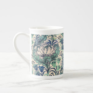 William Morris Green Teal Cream Floral Pattern Bone China Mug