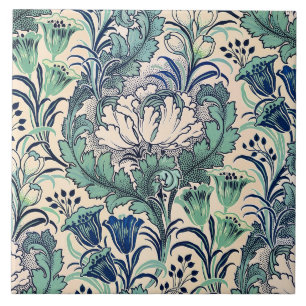William Morris Green Teal Cream Floral Pattern Ceramic Tile