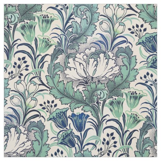 William Morris Green Teal Cream Floral Pattern Fabric