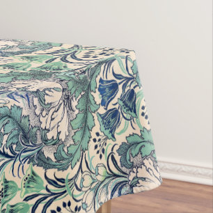 William Morris Green Teal Cream Floral Pattern  Tablecloth