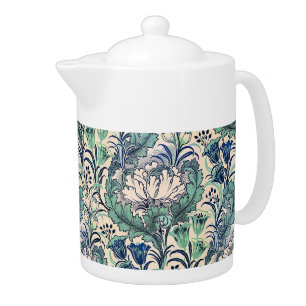 William Morris Green Teal Cream Floral Pattern Teapot