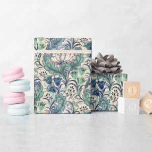 William Morris Green Teal Cream Floral Pattern  Wrapping Paper