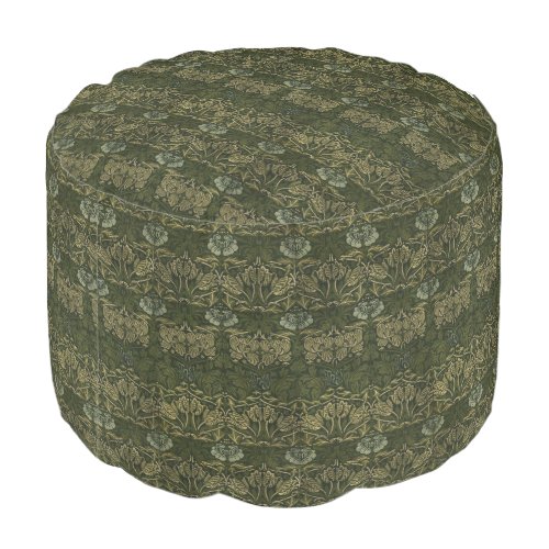 William Morris Green Tulip  Rose Round Pouf