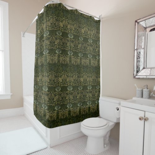 William Morris Green Tulip  Rose Shower Curtain