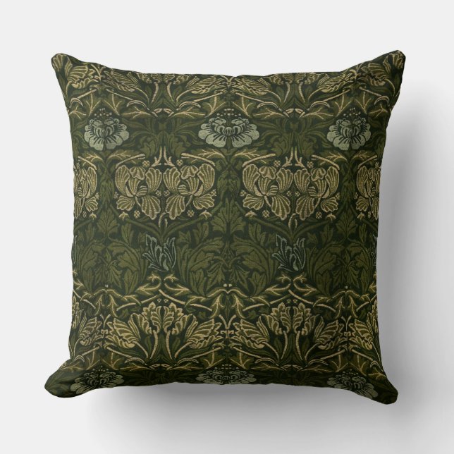 William Morris: Green Tulip & Rose Throw Pillow (Front)