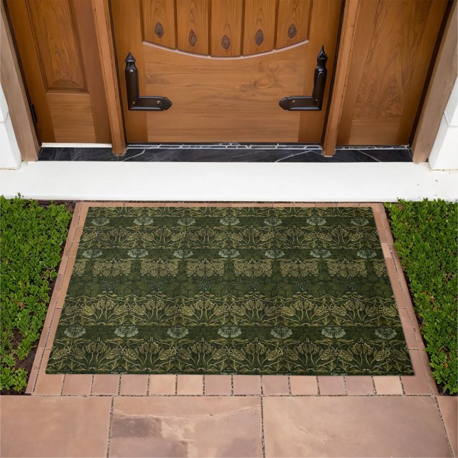 William Morris: Green Tulip & Rose Welcome Mat (Outdoor)