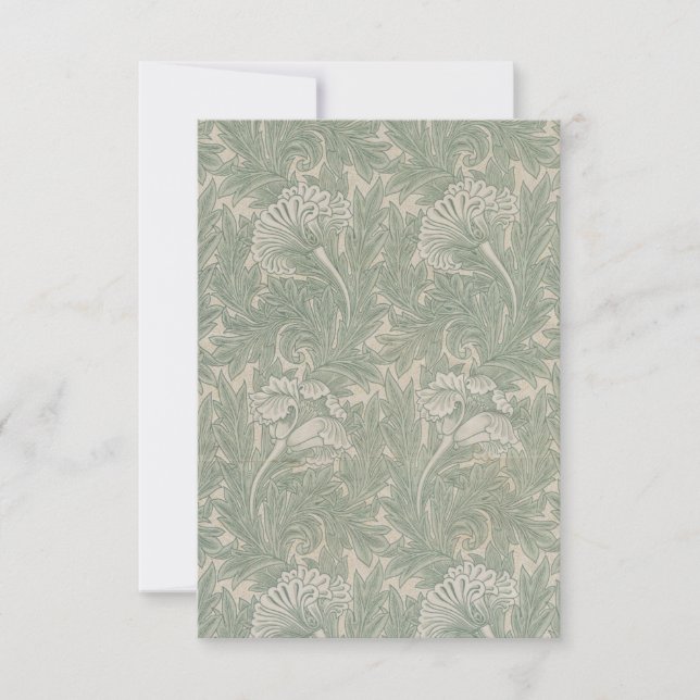 William Morris Green Tulip Textile Print Thank You Card (Front)
