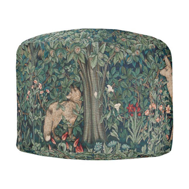 William Morris Greenery Forest Animal Botanical Pouf (Front)