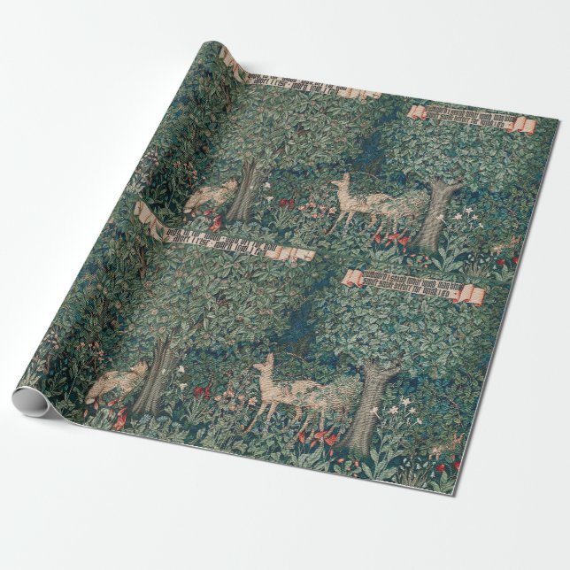 William Morris Greenery Forest Animal Botanical Wrapping Paper (Unrolled)