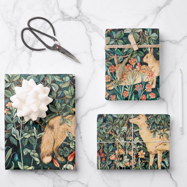 William Morris Greenery Forest Animal Botanical Wrapping Paper Sheets (Front)