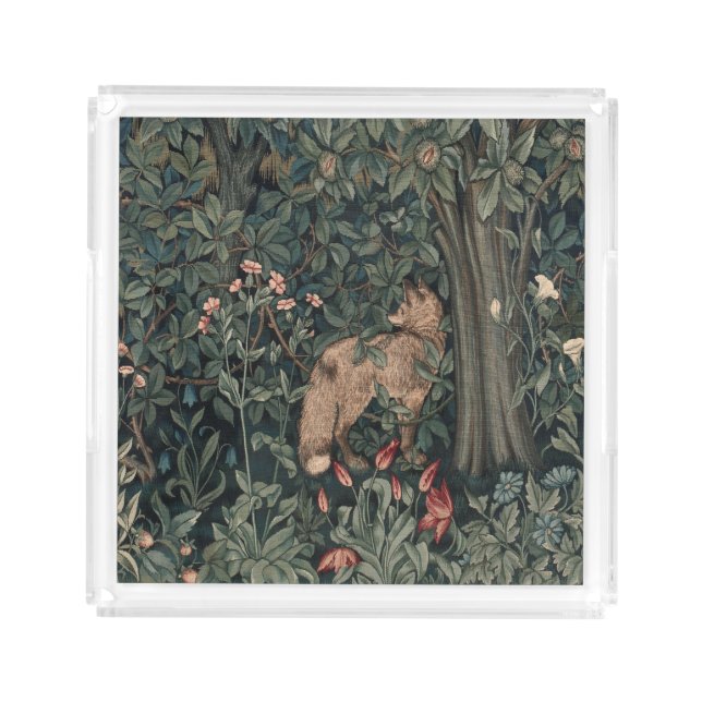 William Morris Greenery Fox Wildlife  Acrylic Tray (Front)
