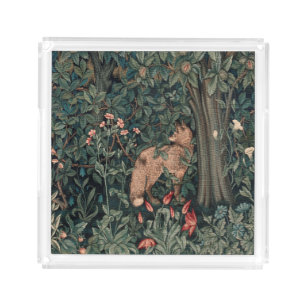 William Morris Greenery Fox Wildlife Art Acrylic Tray