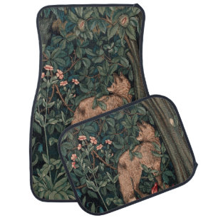 William Morris Greenery Fox Wildlife Art Car Floor Mat
