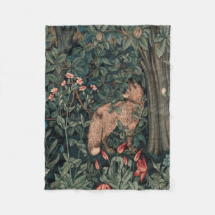 William Morris Greenery Fox Wildlife Art Fleece Blanket