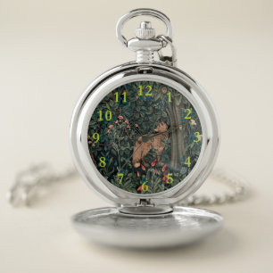 William Morris Greenery Fox Wildlife Art Pocket Watch
