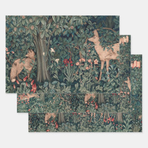 William Morris Greenery Fox Wildlife Art Wrapping Paper Sheets