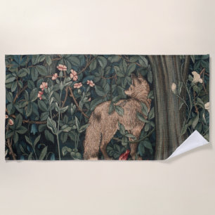 William Morris Greenery Fox Wildlife Beach Towel