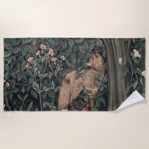 William Morris Greenery Fox Wildlife  Beach Towel