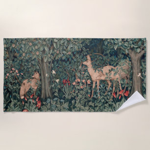 William Morris Greenery Fox Wildlife Beach Towel