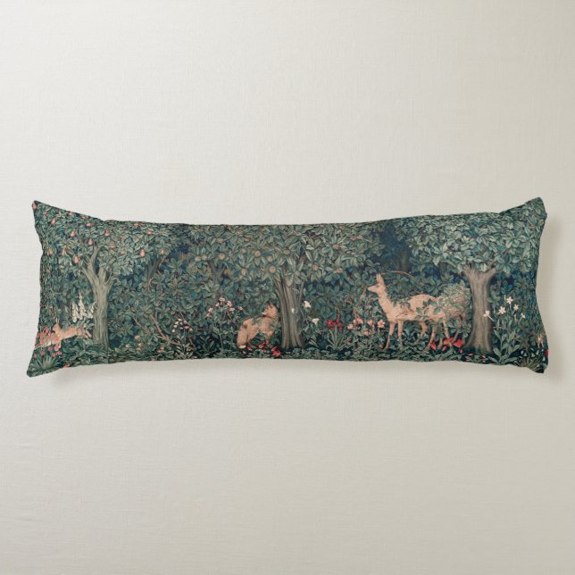 William Morris Greenery Fox Wildlife  Body Pillow (Front)