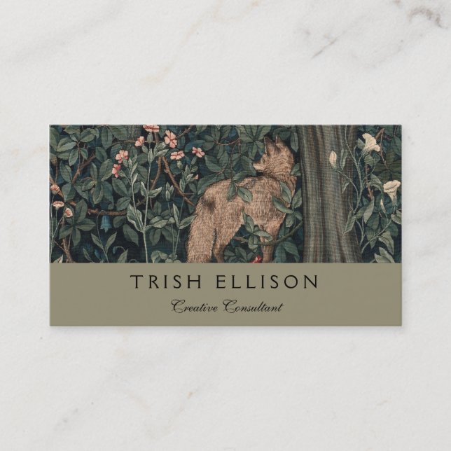 William Morris Greenery Fox Wildlife  Business Card (Front)