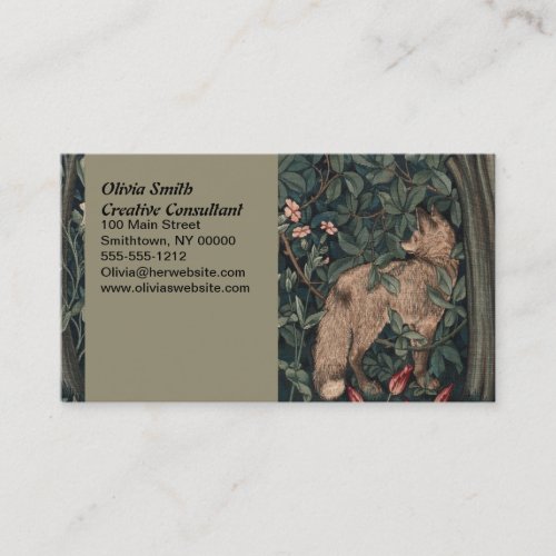 William Morris Greenery Fox Wildlife  Business Card