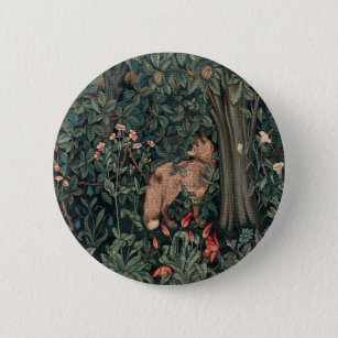 William Morris Greenery Fox Wildlife  Button