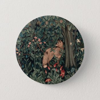 William Morris Greenery Fox Wildlife  Button by antiqueart at Zazzle