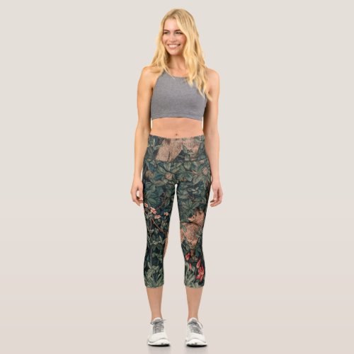 William Morris Greenery Fox Wildlife  Capri Leggings