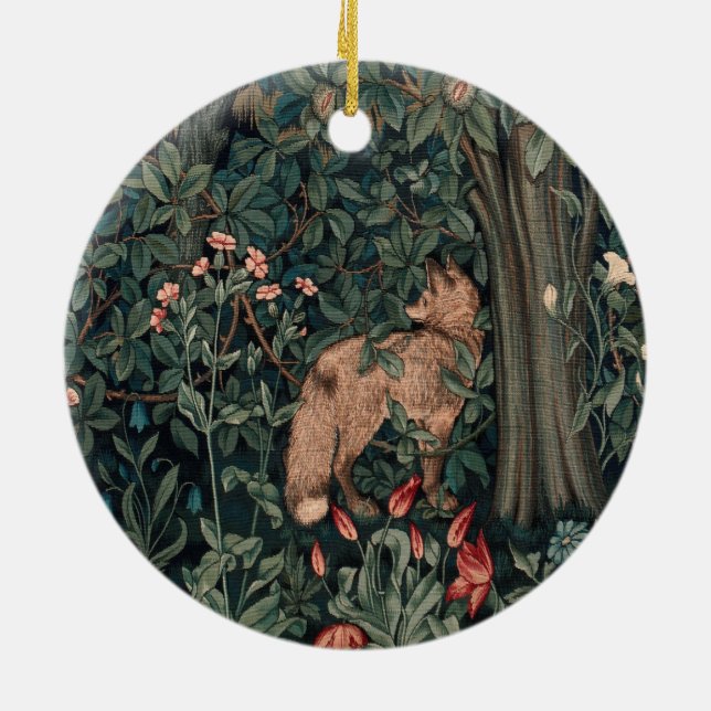 William Morris Greenery Fox Wildlife  Ceramic Ornament (Back)