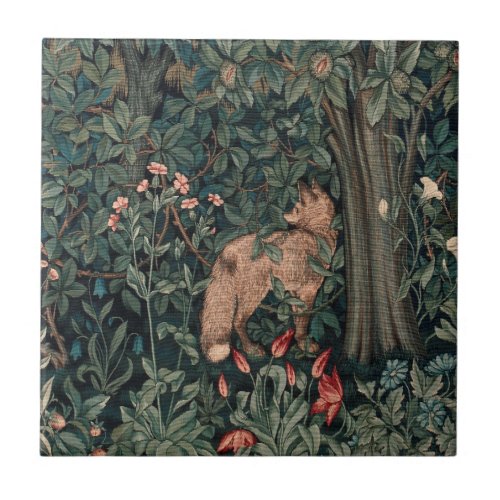 William Morris Greenery Fox Wildlife  Ceramic Tile