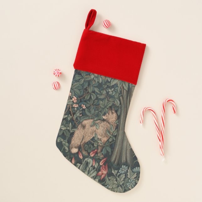 William Morris Greenery Fox Wildlife  Christmas Stocking (Front)