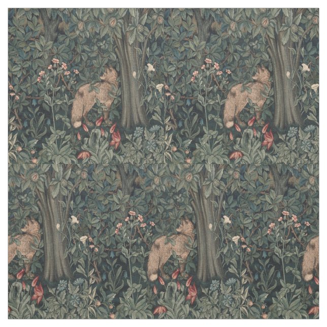 William Morris Greenery Fox Wildlife  Fabric (Swatch)
