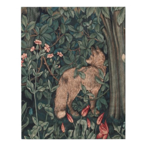 William Morris Greenery Fox Wildlife  Faux Canvas Print