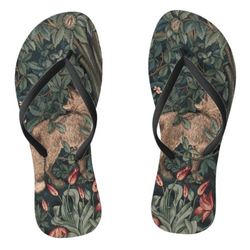 William Morris Greenery Fox Wildlife  Flip Flops